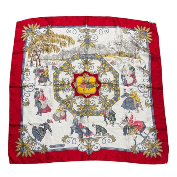 Vintage Hermes "Joies d'Hiver" (Winter Joys) Silk scarf 90, by Joachim Metz 1992 - Picture 7 of 7